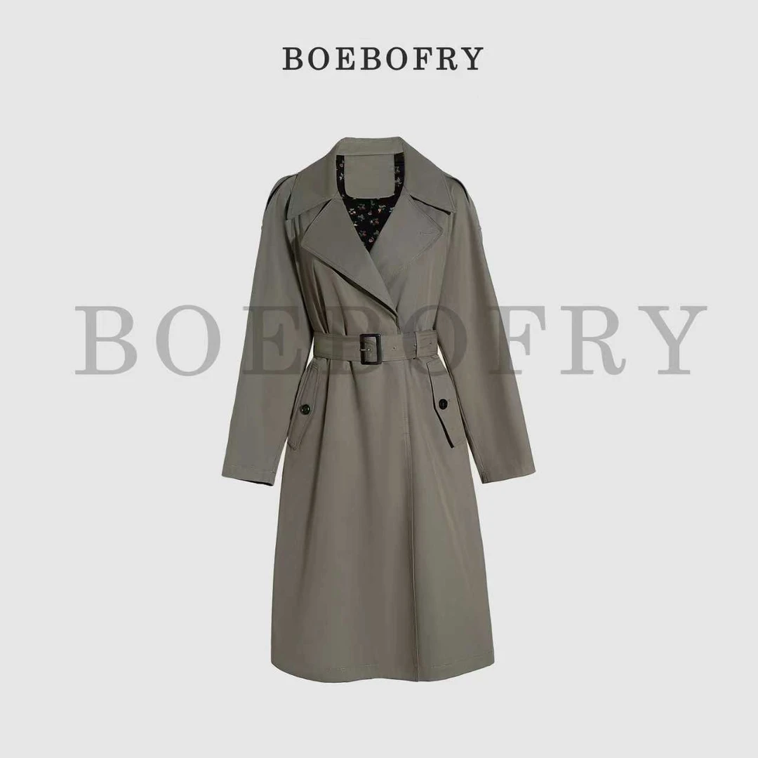 BOEBOFRY <复古矿物灰>棉秋冬时尚气质收腰中长风衣外套BE3F0838
