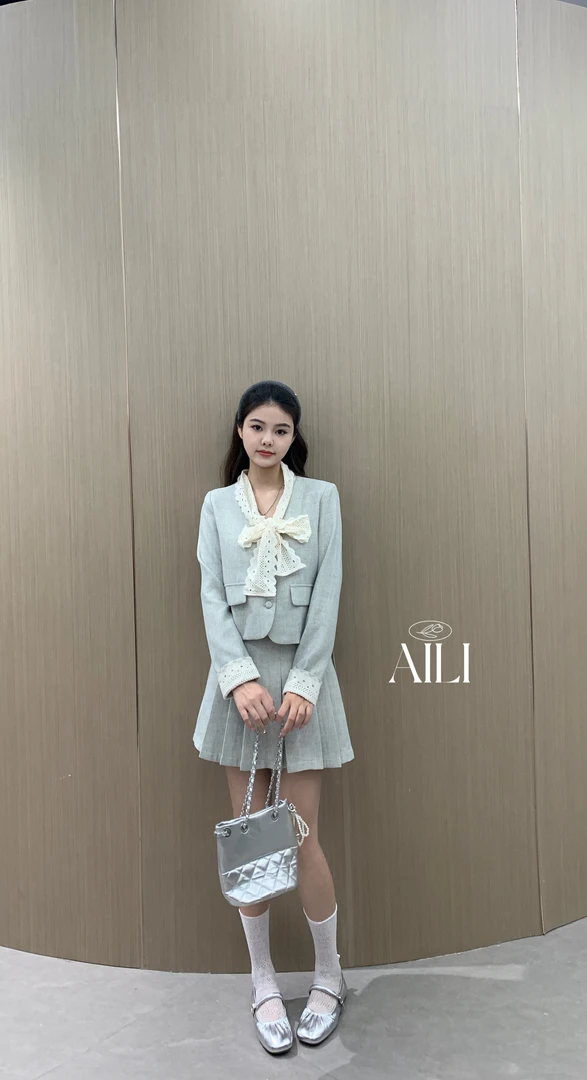 036蕾丝领结半裙套装