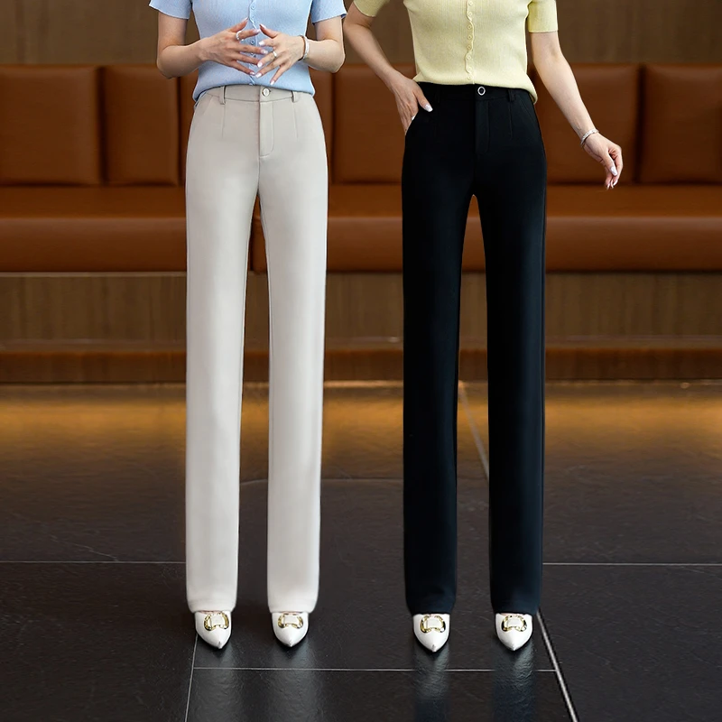 2025夏季新款弹力薄款高腰显瘦直筒裤修身透气垂感百搭休闲窄版裤