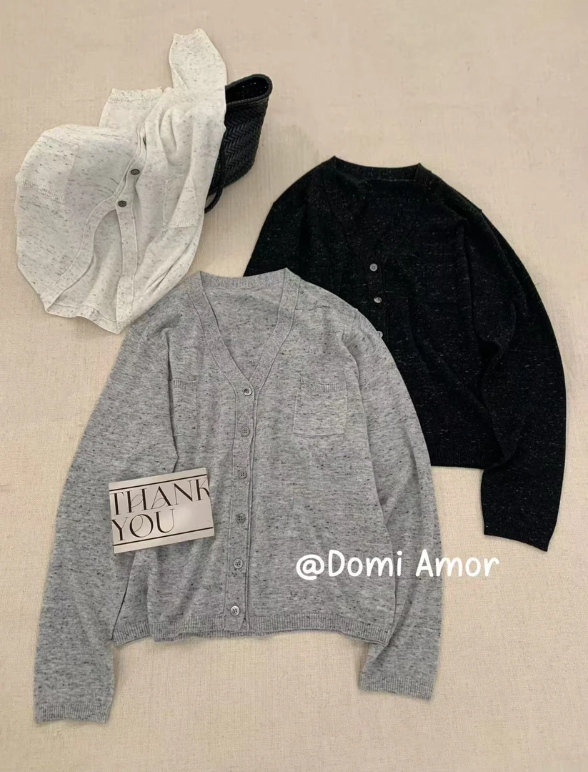 柔软绵大V领开衫慵懒风宽松百搭针织衫