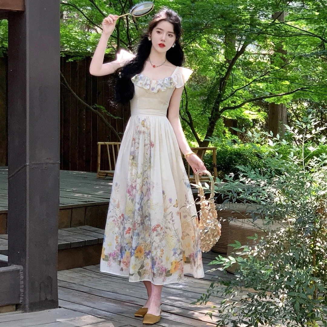 千语栀【乔与花樽】草原拍照好看又上镜的衣服温柔度假风雪纺连衣裙