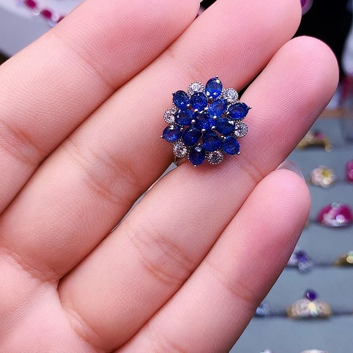 蓝宝石银S925镶嵌戒指