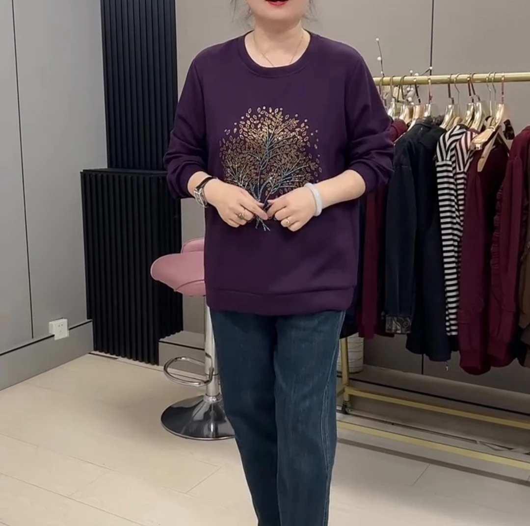 1683大码圆领纯色宽松显瘦发财树时尚长袖衫