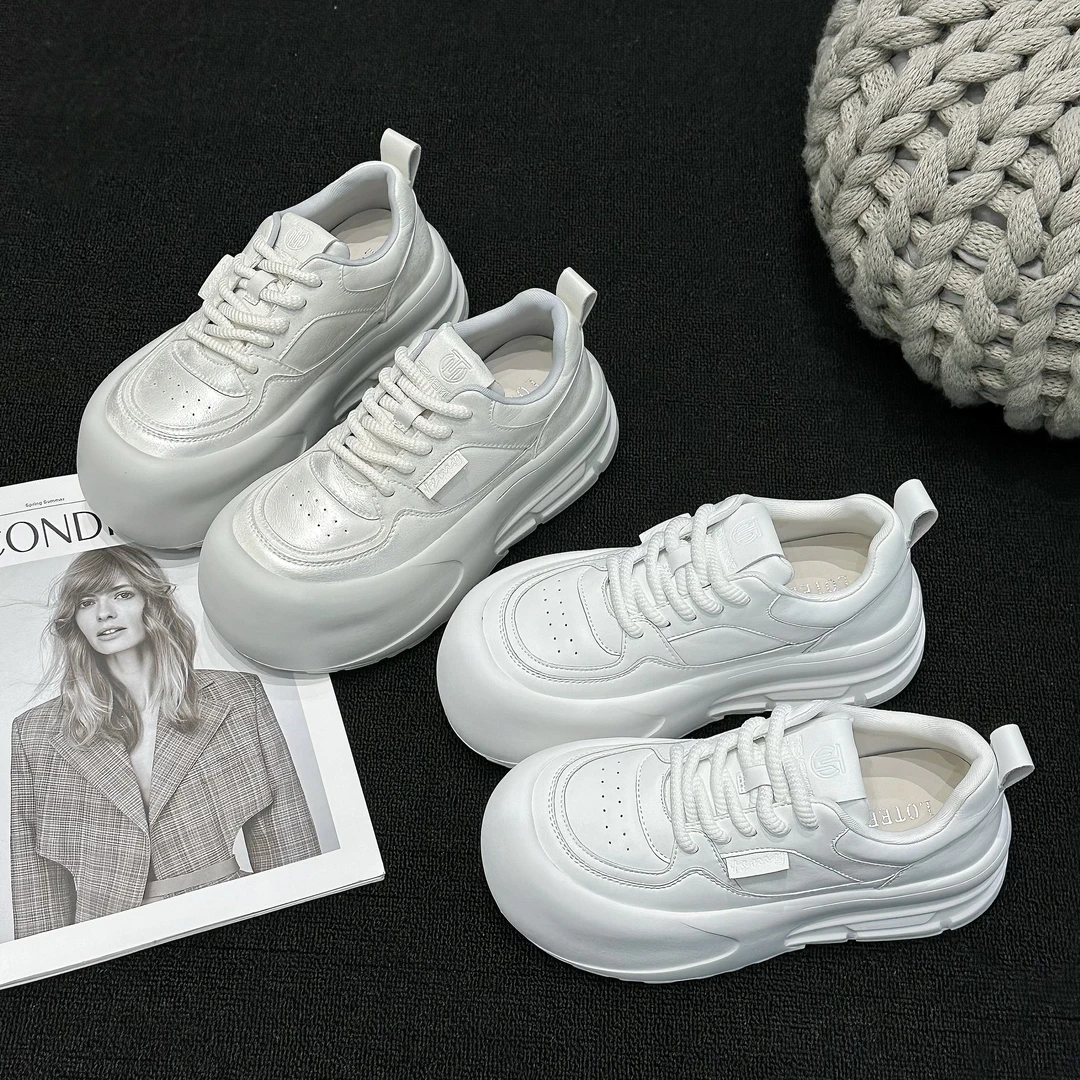 跟高6cm韩系娃娃头厚底面包鞋小个子增高轻便小白鞋2025新款3067