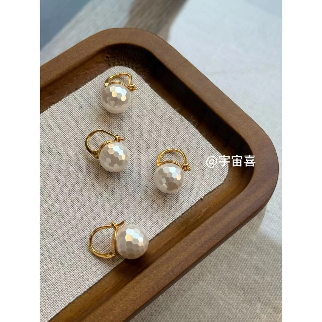 铜合金仿珍珠耳饰 I1-424【六边形圆球切面贝珠耳扣耳坠】