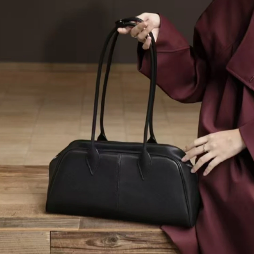 娜獭利头层牛皮单肩通勤包大容量波士顿包女托特包腋下手提电脑包