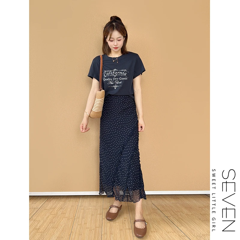 【现货】鱼尾裙⑧七七146小个子斜边波点半身裙女夏季薄款小美说