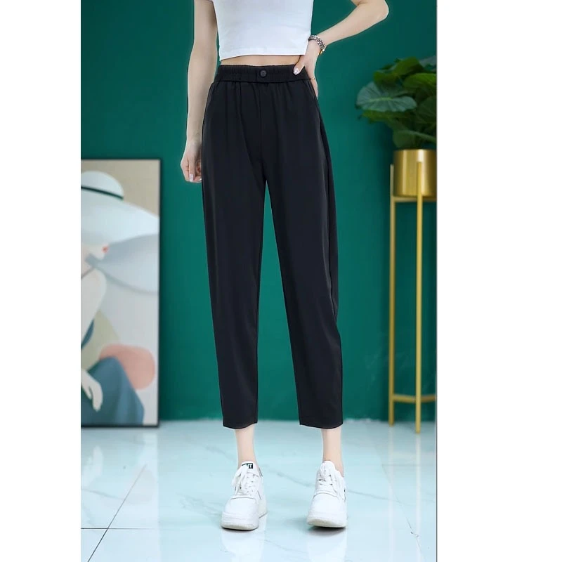 清凉薄款2025夏季冰丝速干高腰宽松裤新款百搭哈伦九分裤显瘦春夏