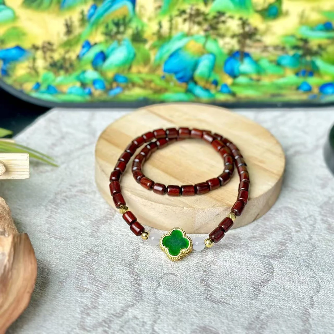 小叶紫檀双圈手串带四叶草361无礼盒