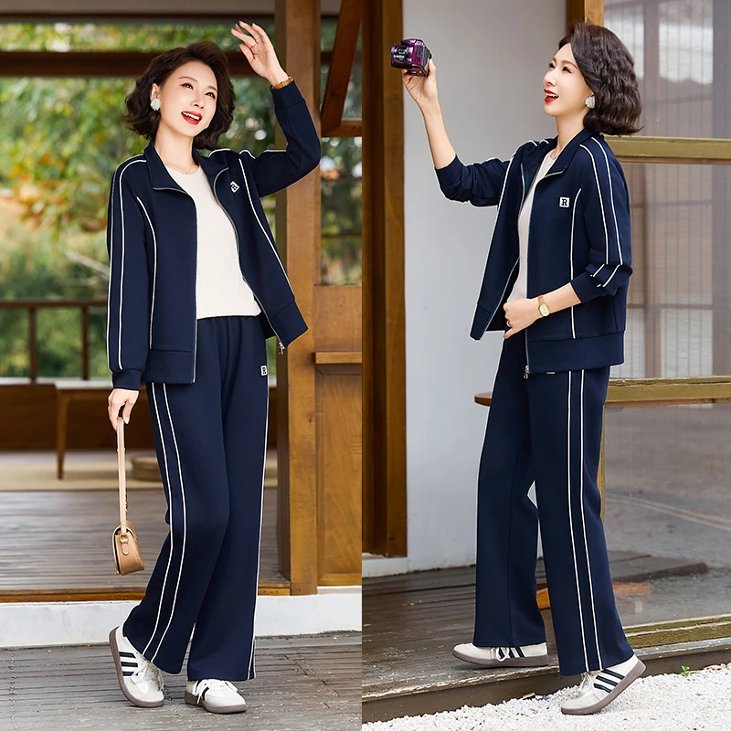 中年女休闲运动服裤子两件套春季新款妈妈装时尚套装高级卫衣外套