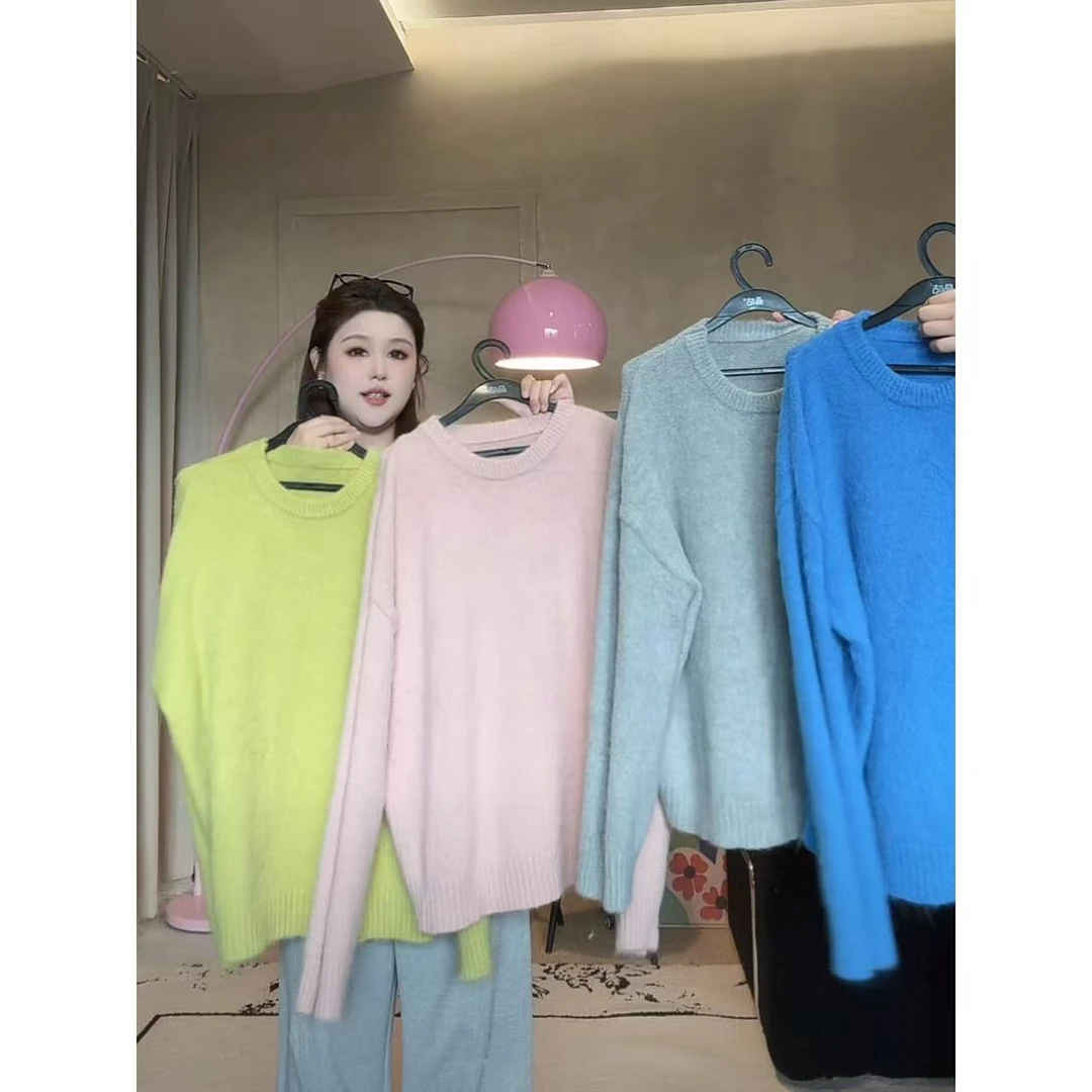 晶咕佳佳【冬日恋岛】圆领套头绒感长袖保暖毛衣针织时尚百搭慵懒