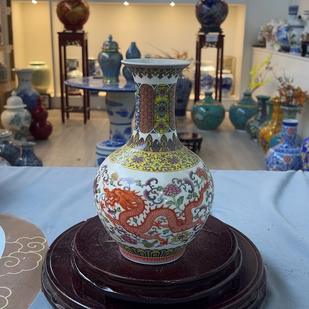 陶摆件23cm龙凤呈祥赏瓶