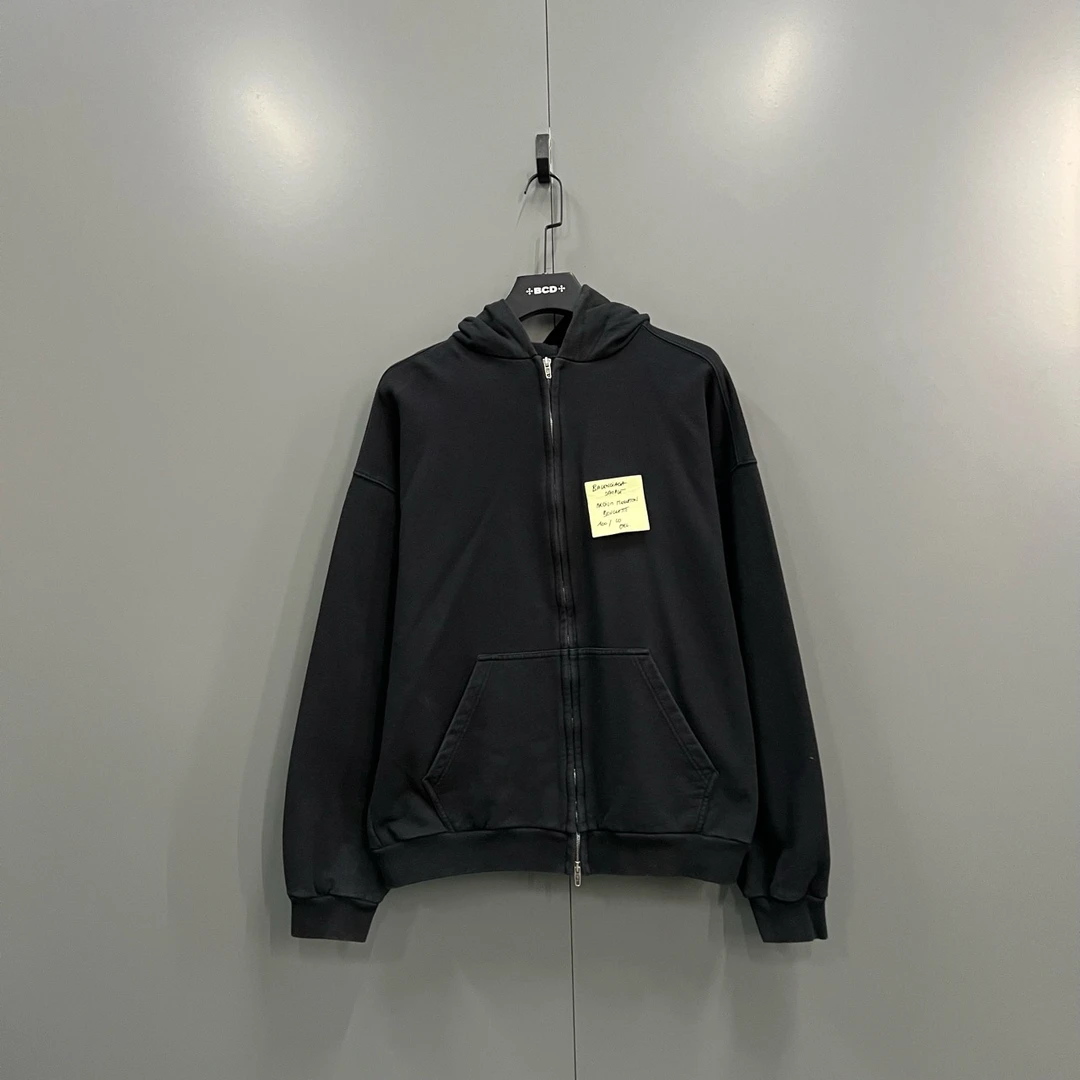 95新 Balenciaga/巴黎世家 （jp）123黑色便签拉链帽衫 M码/