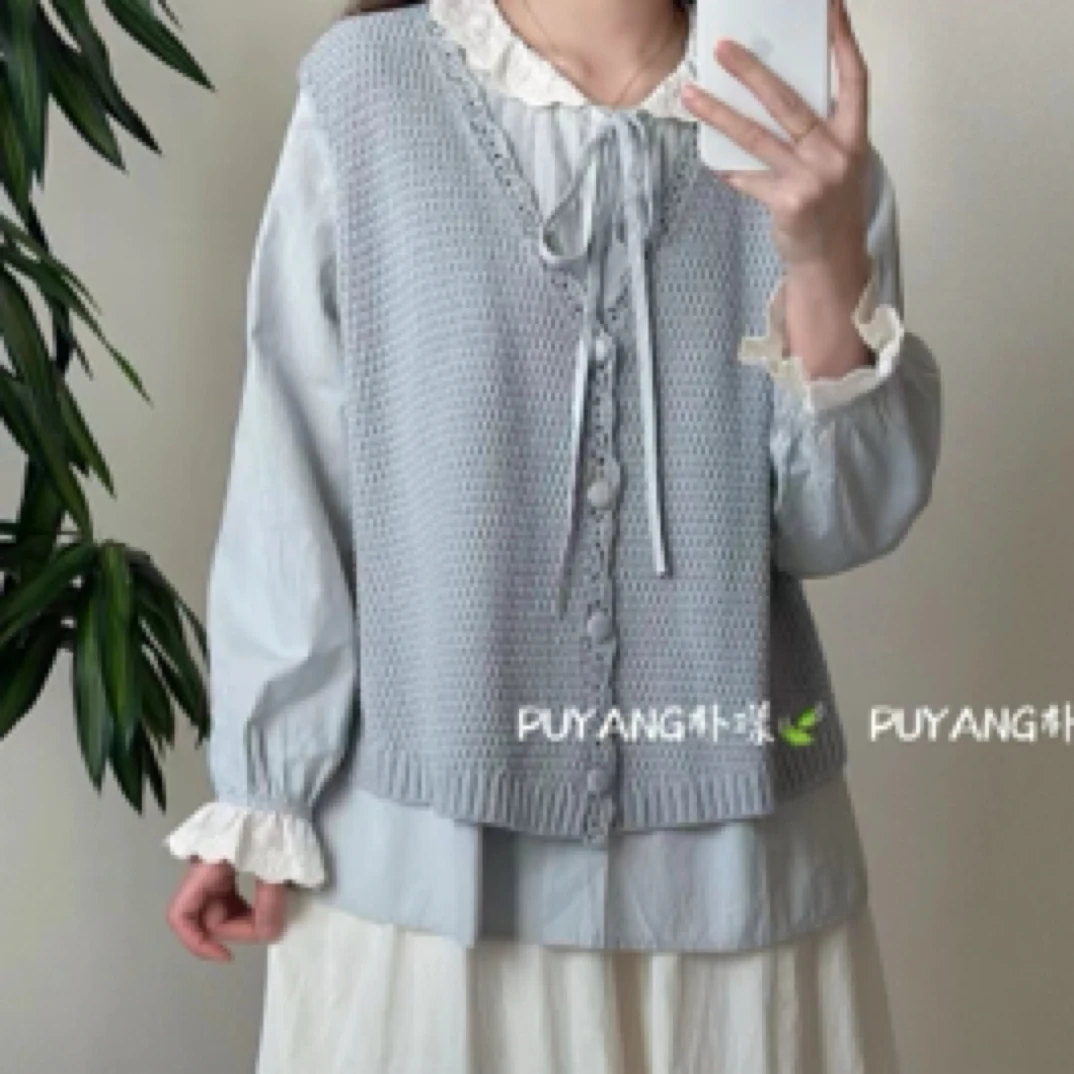 简约高级感前短后长马甲针织时尚休闲百搭春季格子假两件秋季