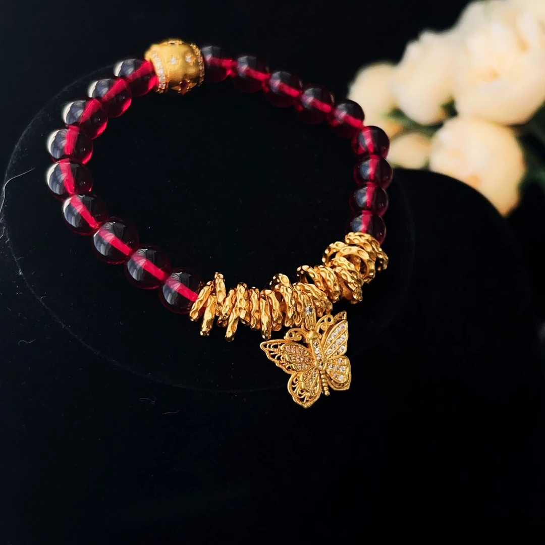 铜合金手链 LD-002花丝蝴蝶红石榴盘缠手串气质轻奢时尚复古手串