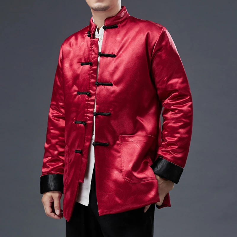 新中式国风棉袄男冬季加厚保暖棉服外套加肥加大码红色本命年棉衣