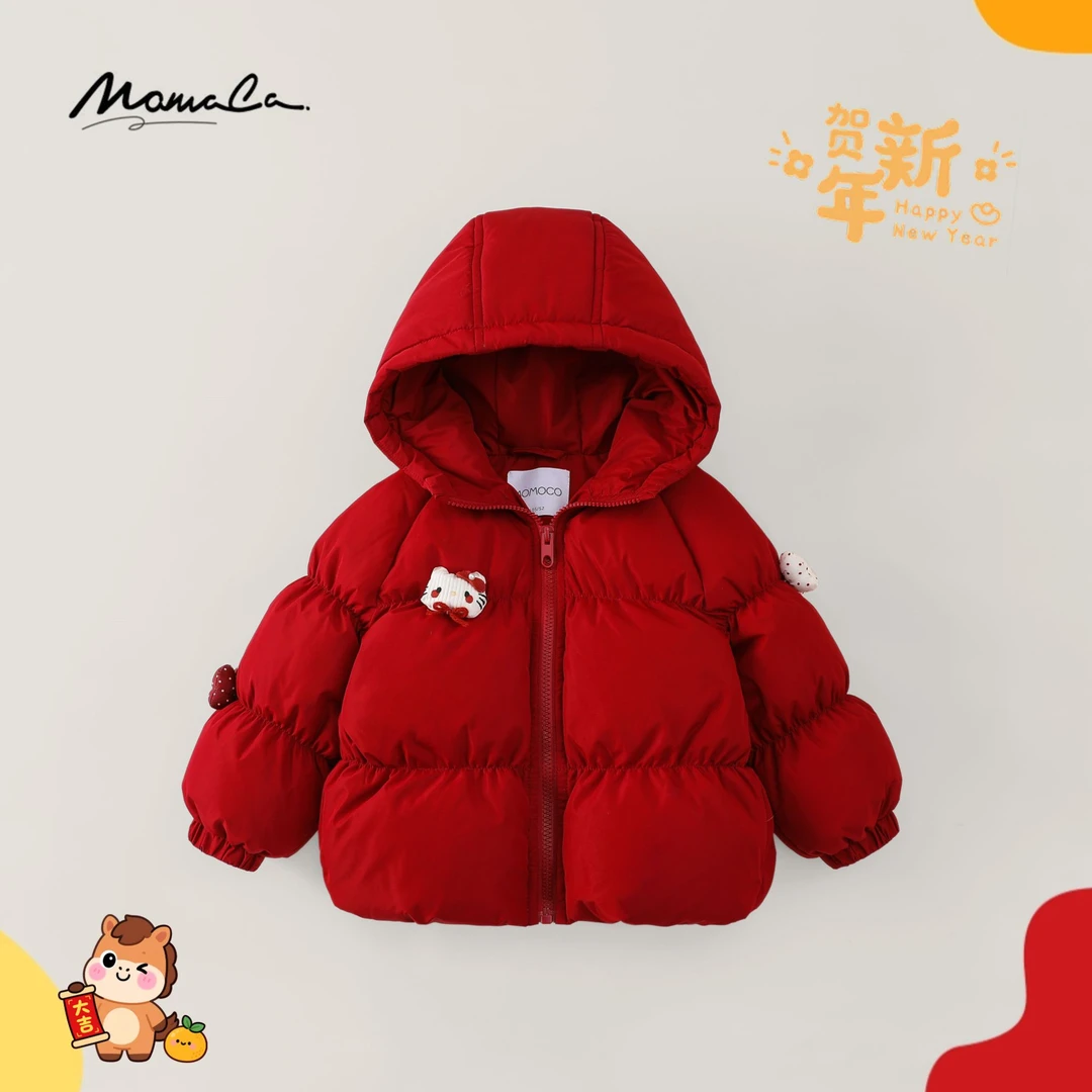 MOMOCO冬季女童90鸭绒韩系甜美小猫玩偶羽绒外套保暖77820102001