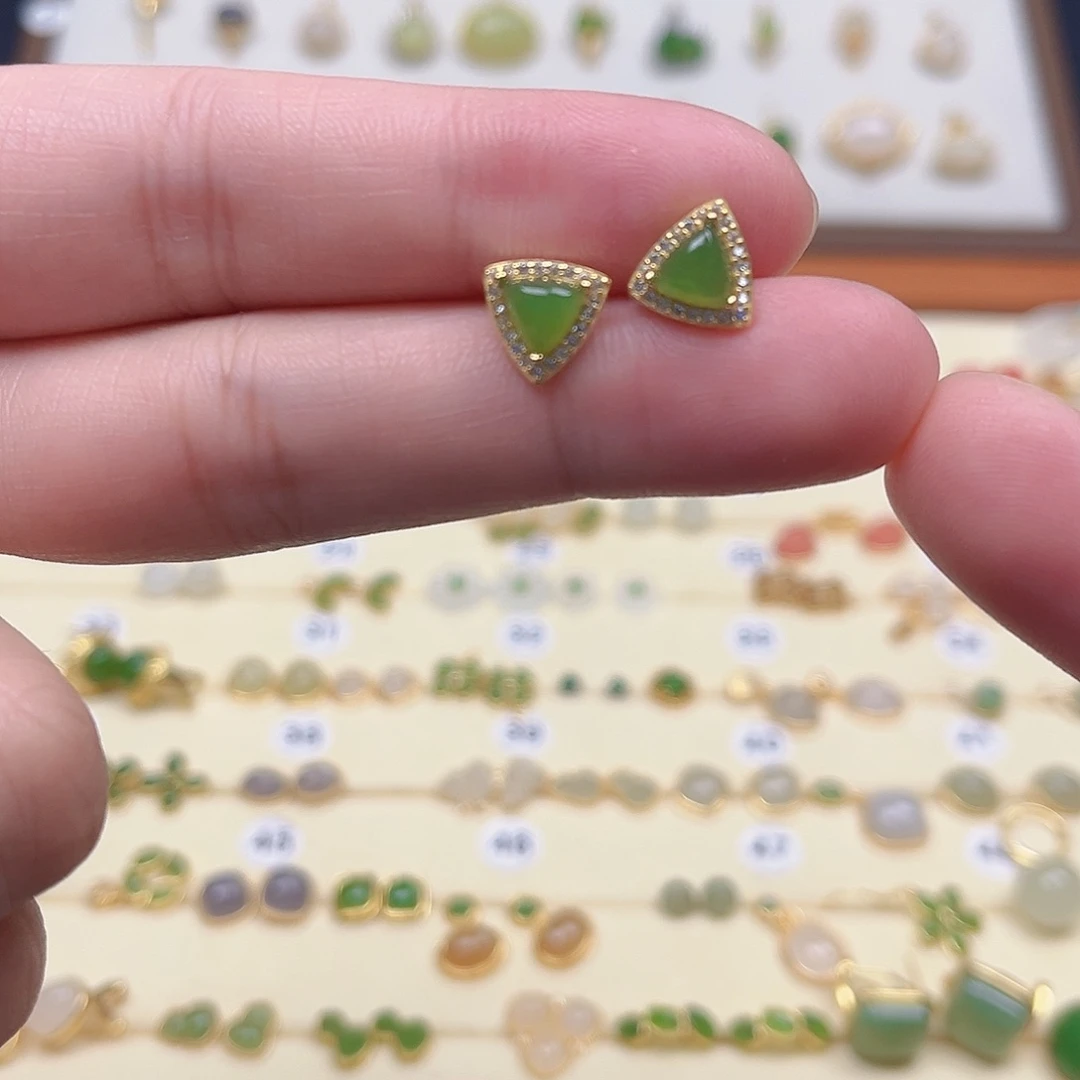 和田玉银S925镶嵌耳饰