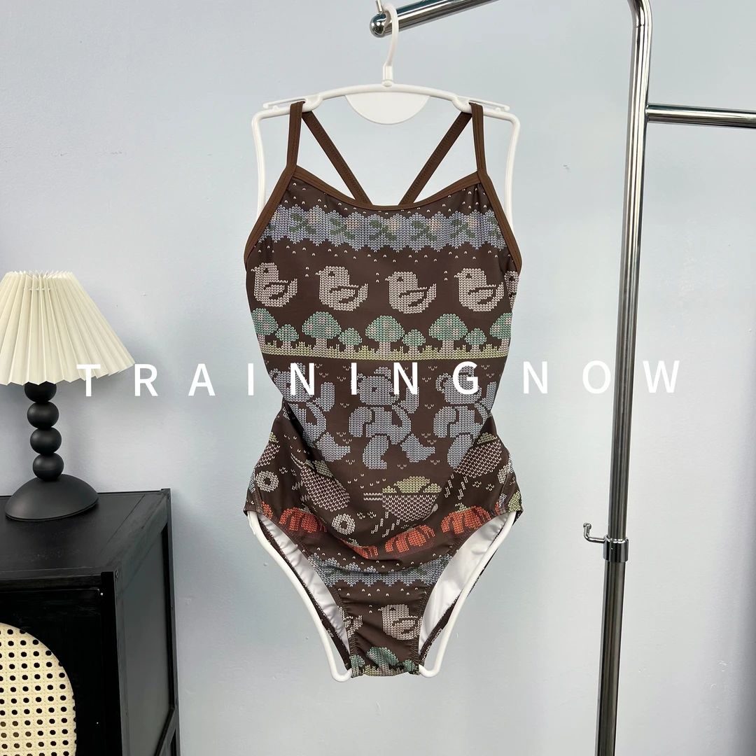 【咖啡熊】韩版网红竞速泳衣女连体训练游泳衣保守竞技三角游泳衣