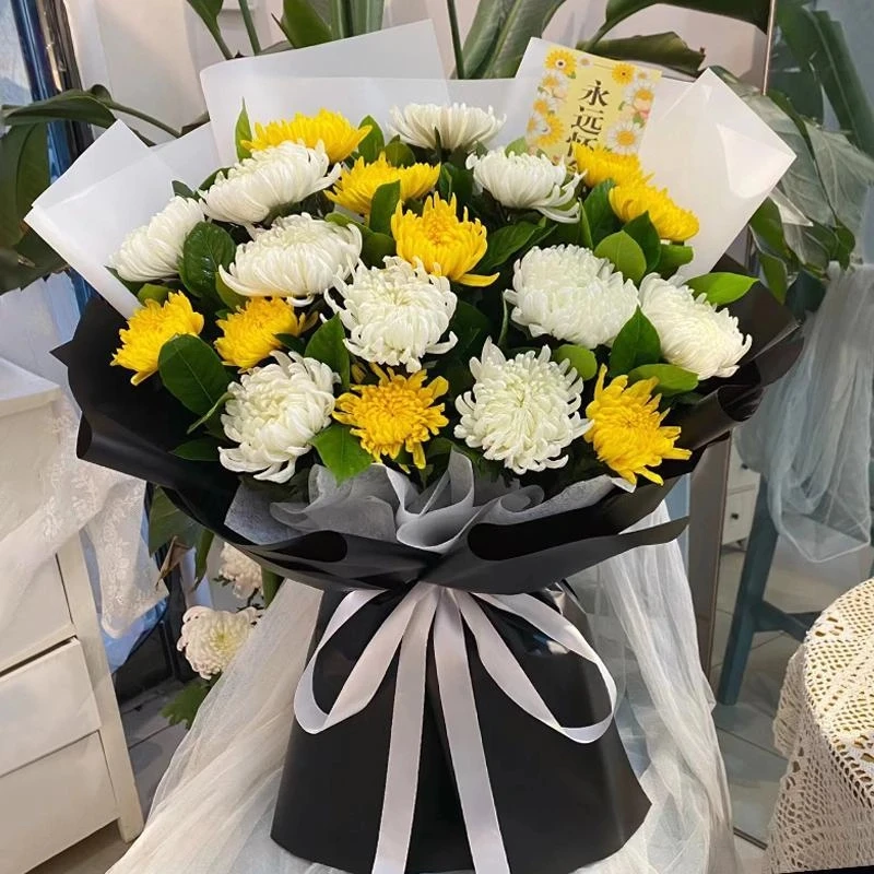 清明节黄白菊鲜花花束扫墓追悼祭祀祭奠全国同城鲜花店配送