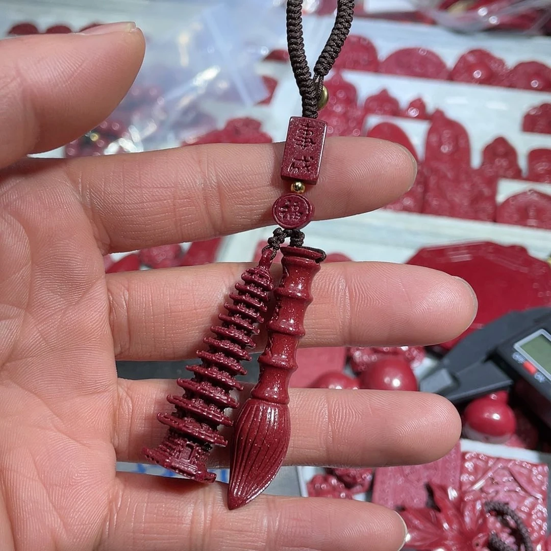 天然辰砂紫金砂文昌塔笔钥匙扣书包挂