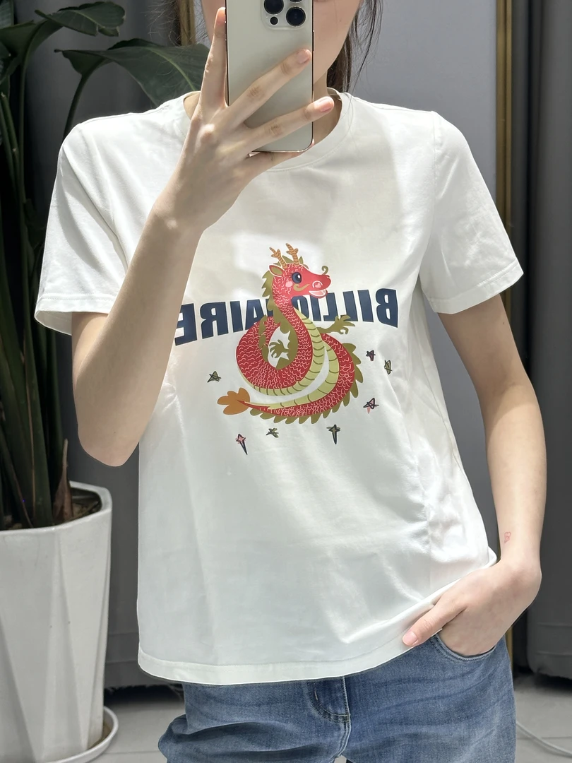 易缔媤/A31187白色T恤半袖ins小龙T时尚百搭夏季圆领休闲卡通