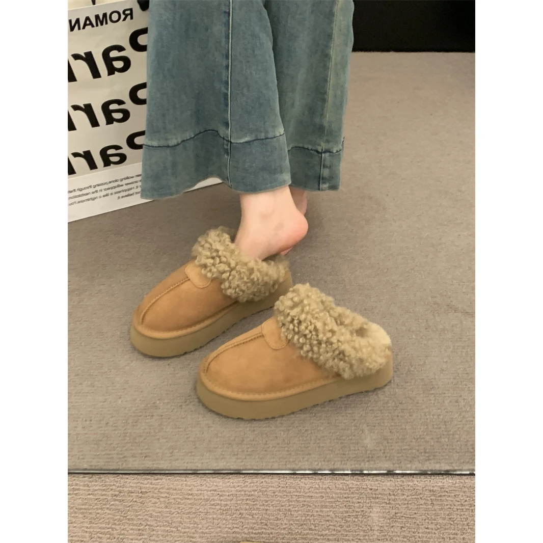 加绒保暖雪地靴半拖鞋女外穿2025冬季新款懒人休闲一脚蹬毛毛拖鞋