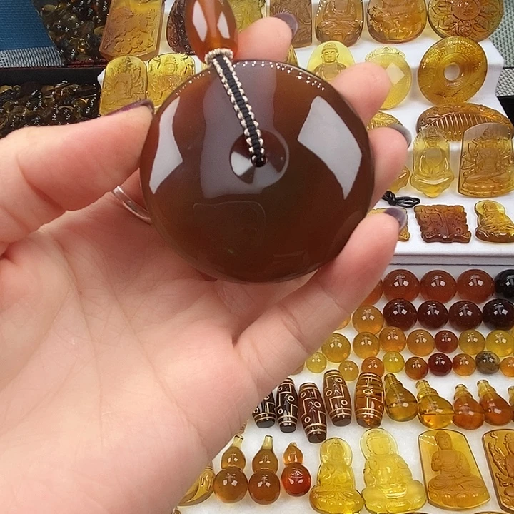 琥珀未镶嵌吊坠(不含链)天然缅甸琥珀绿珀平安扣