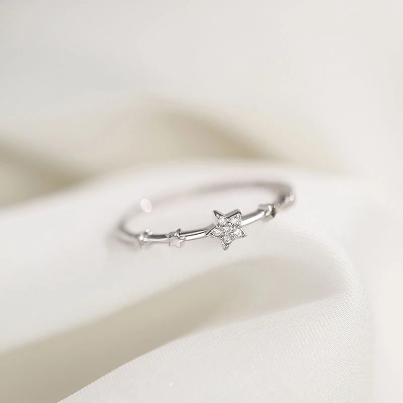 足银合成锆石戒指 足银【亮星星】戒指 精致轻奢气质个性小众可调节