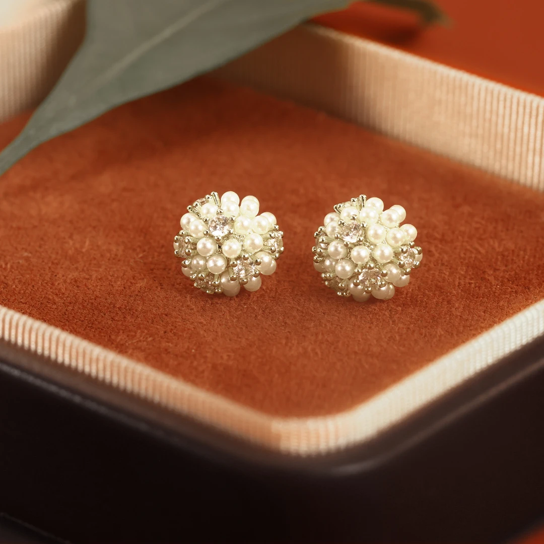 铜合金耳饰 【月光花球】E016精致耳钉百搭时尚气质优雅耳饰16