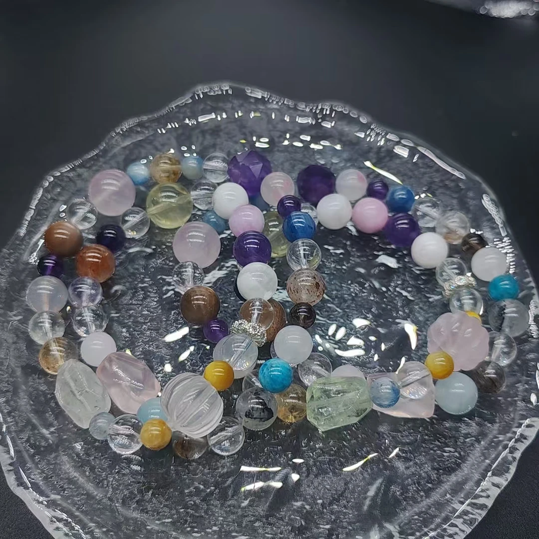 硕夏天然水晶多宝8-13mm+南瓜珠设计款双圈多样性发其一SX0571