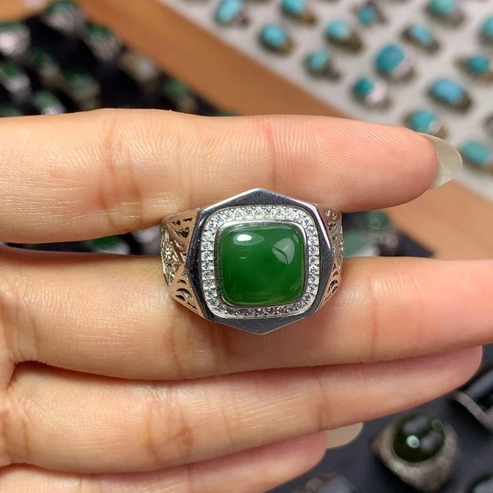 龙***银S925镶嵌戒指和田玉（碧玉）