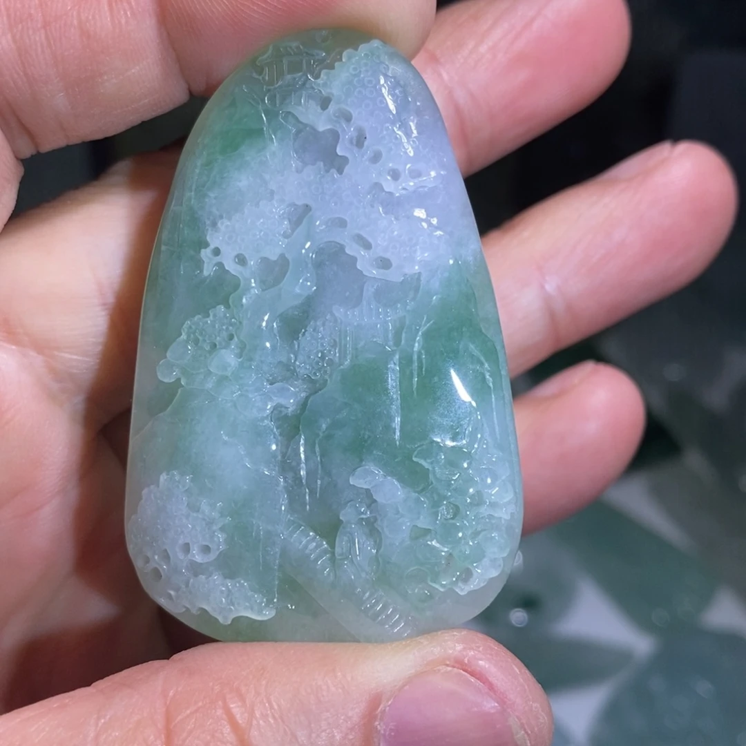 定制翡翠未镶嵌缅甸天然翡翠，山水牌