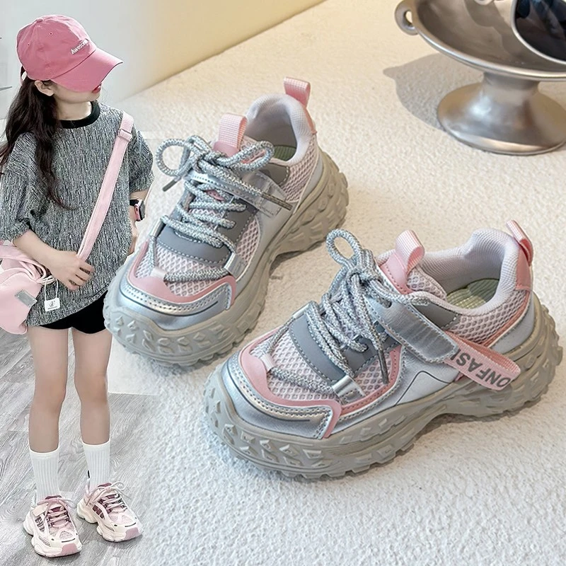 ABC女童运动鞋儿童透气网面鞋2025春秋新款儿童女孩防滑跑步网鞋