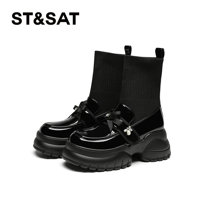 星期六短靴袜靴英伦风松糕底乐福女靴2025秋季新款时尚显瘦弹力靴