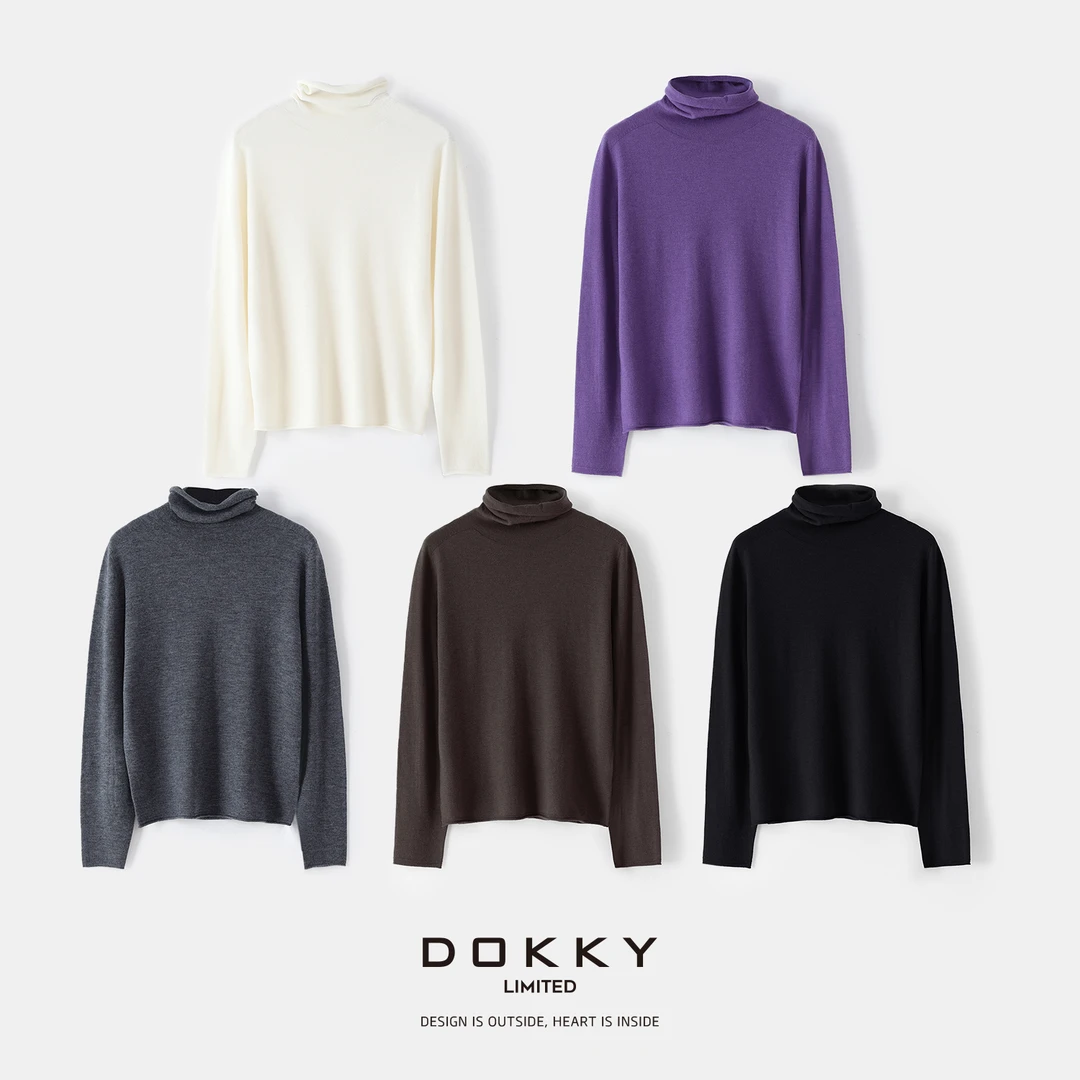 Dokky「内搭王堆堆领」定纺100超细绵羊毛.显瘦百搭.卷边针织衫