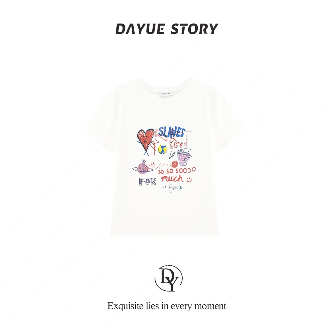 DAYUE【涂鸦T】清爽入夏~干净又耐看！夏季百搭卡通印花圆领白色T恤