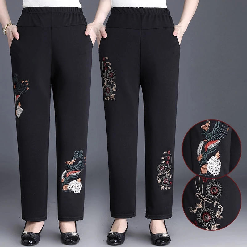 妈妈春秋裤子中老年人女裤宽松直筒外穿松紧奶奶棉裤加绒加厚裤子