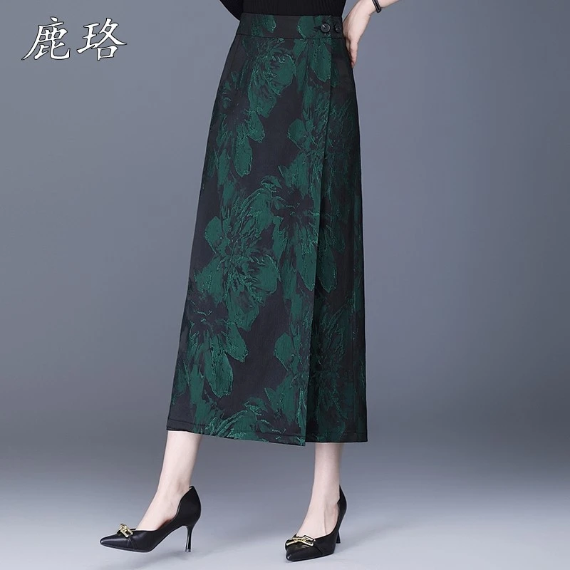 一片式提花半身裙女春夏2025新款高腰显瘦直筒中长款国风包臀长裙