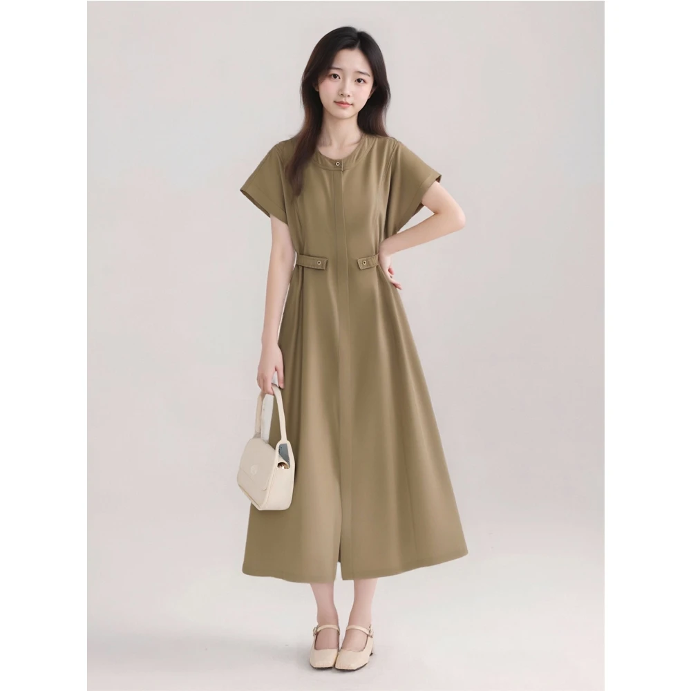 【大眼妹儿专属】50061气质显瘦休闲时尚百搭腰扣纯色衬衫连衣裙