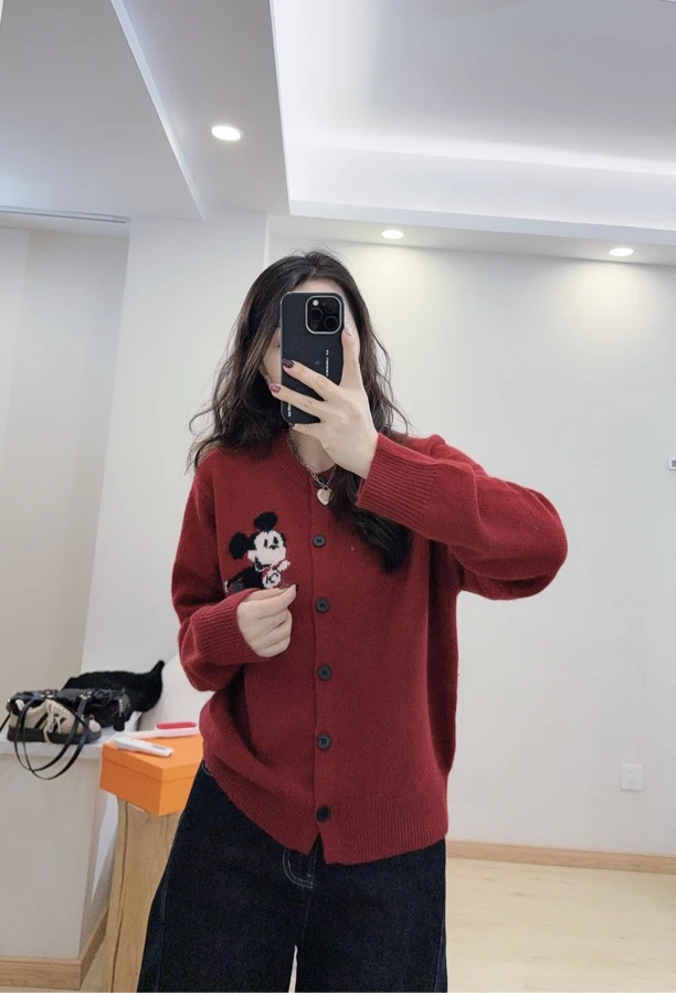 红色米奇新年毛衣2024新款