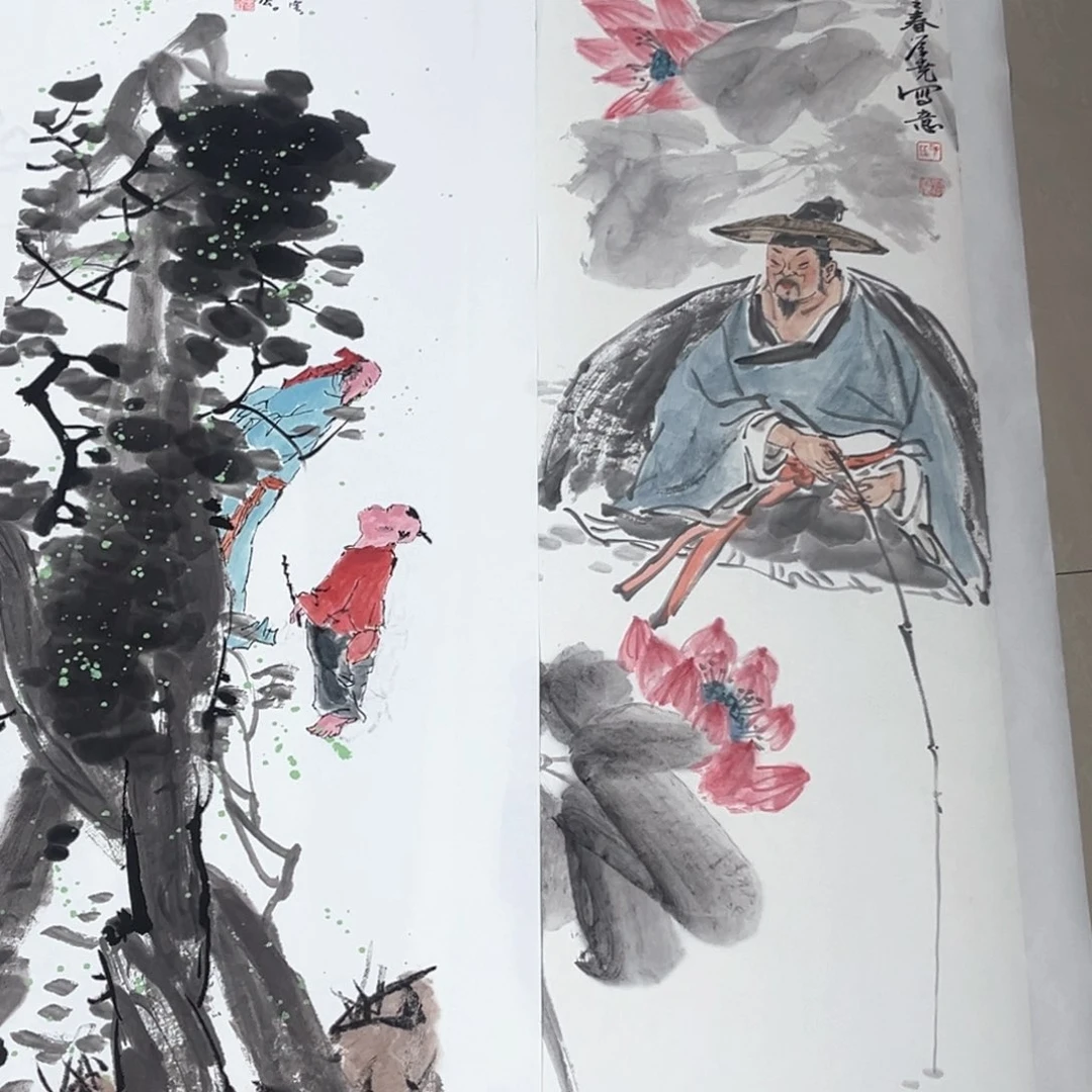 开***乐国画老师四尺对开打包2冯