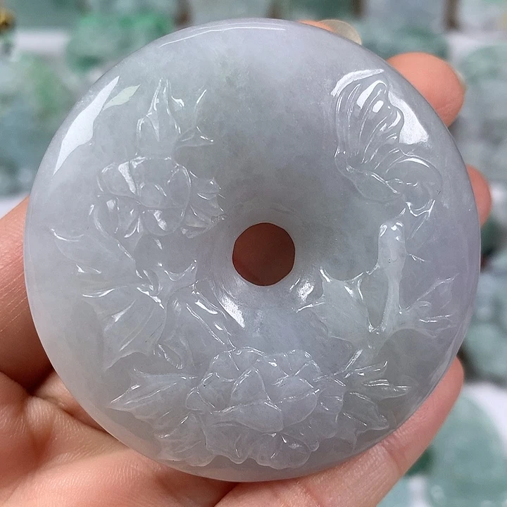翡翠未镶嵌颈饰花开富贵两面工艺福利
