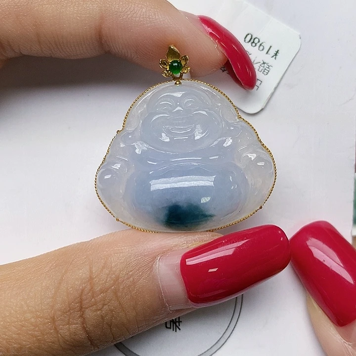 颈饰18K金镶嵌翡翠天然翡翠