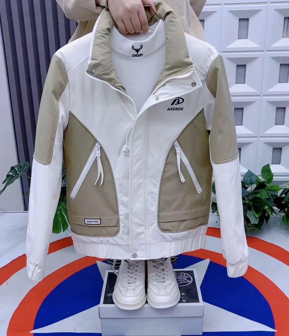 男士冬季新款时尚潮流潮流休闲百搭修身立领拼色棉服男士潮流外套