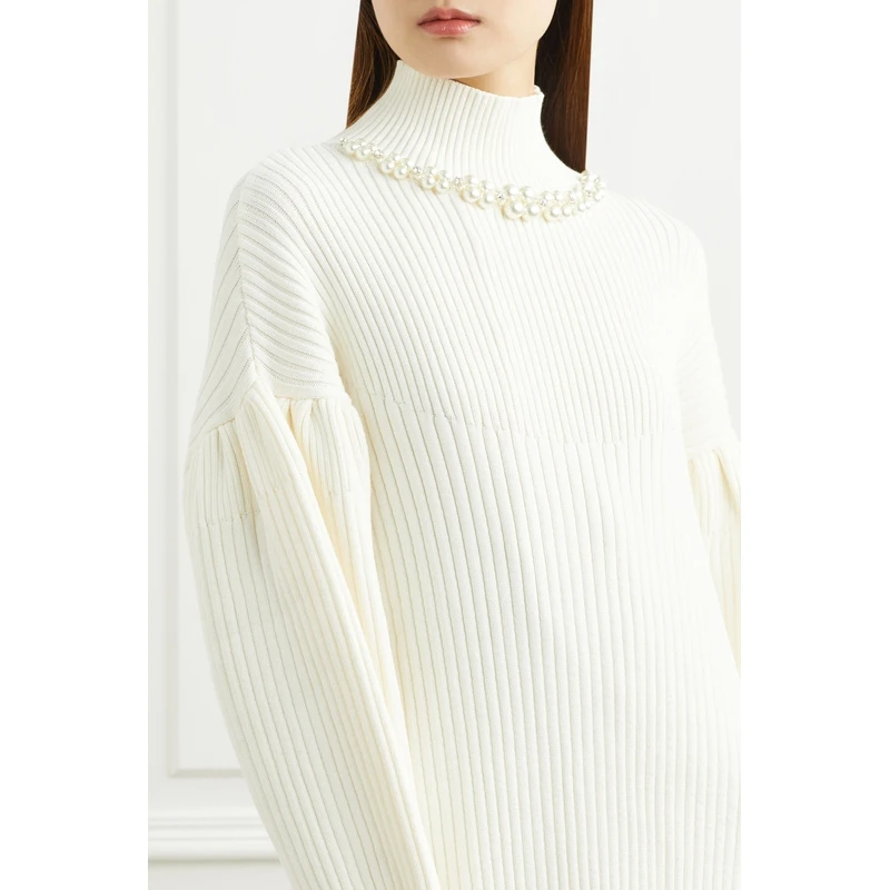 Simone Rocha 女人造珍珠水晶缀饰高领毛衣