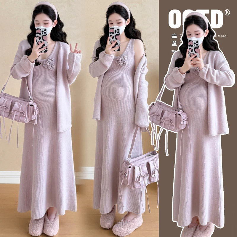 【安安】孕妇装秋冬季气质背心裙+外套减龄时尚春秋连衣裙两件套装