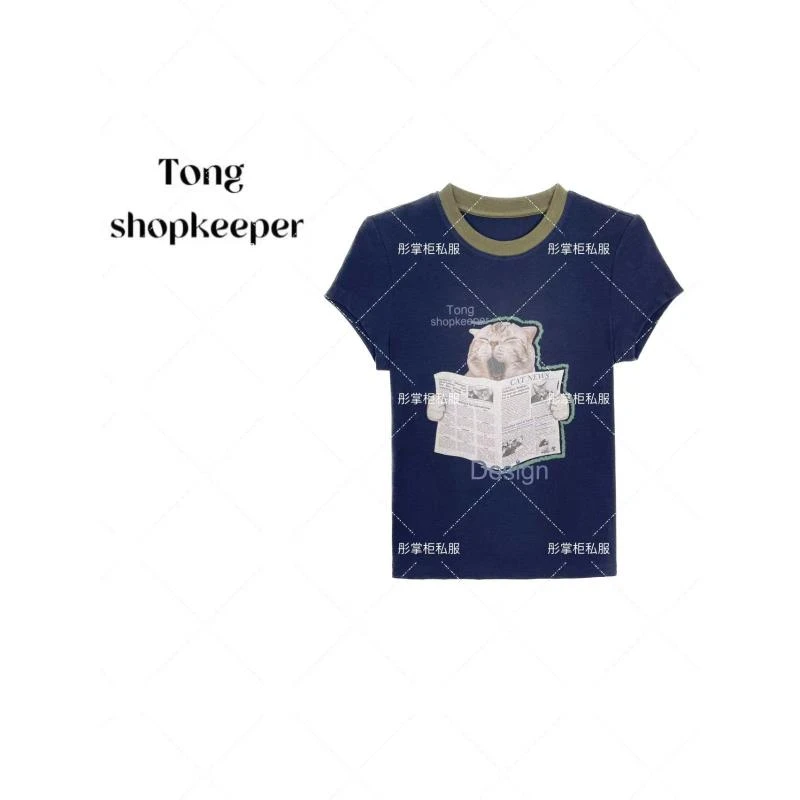 TT-QJ/彤掌柜1681732 夏季掌柜招财猫莱赛尔天丝印花减龄显瘦上衣