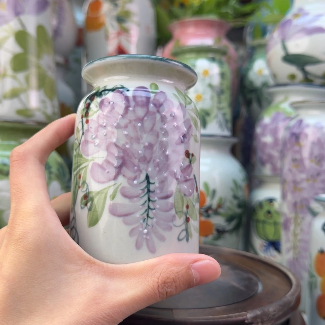 景德镇陶瓷手绘花瓶无孔