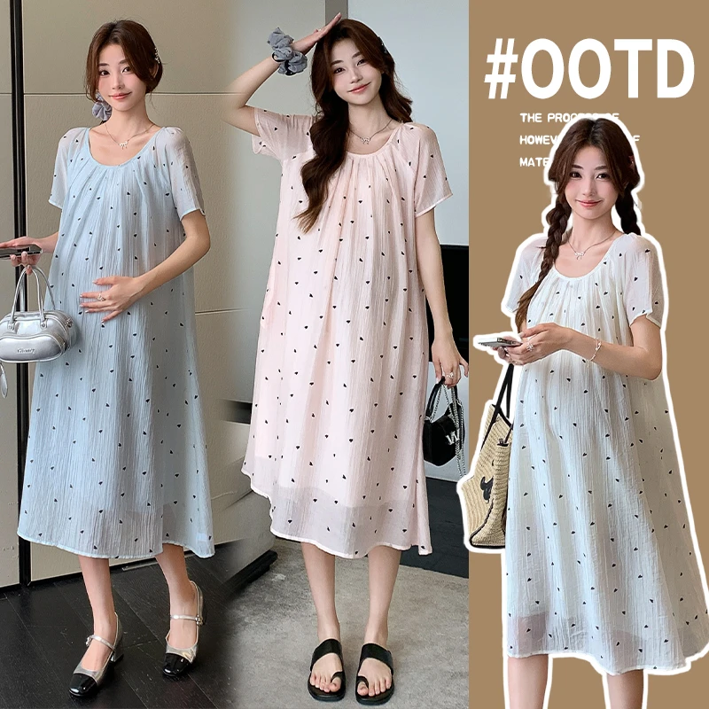 2025夏季新款孕妇装韩版中长款短袖宽松显瘦小清新百搭孕妇连衣裙